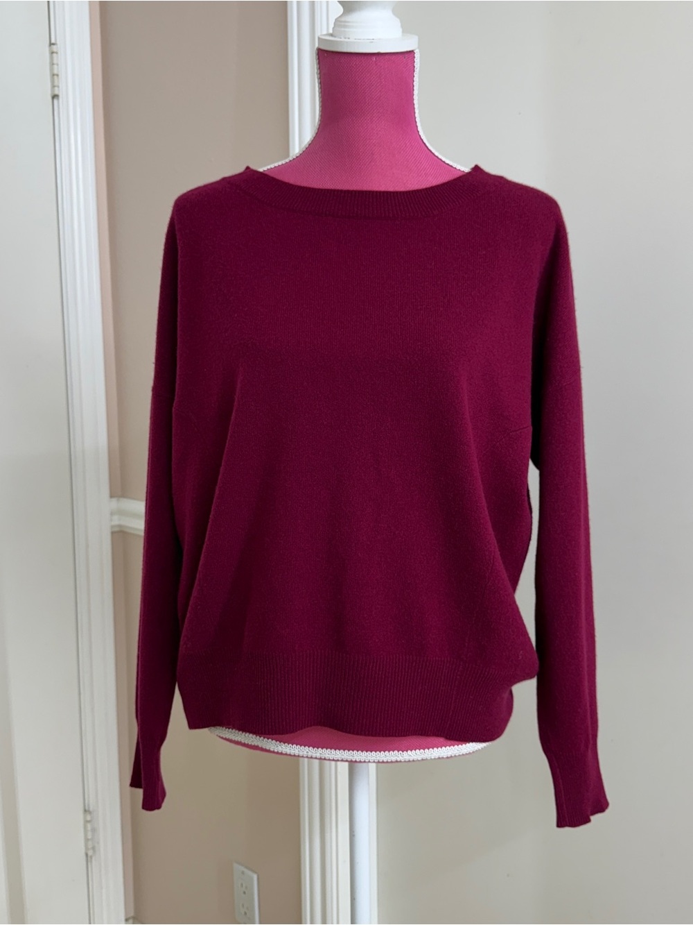 Barrow & Grove 100% Cashmere Sweater Womens M Burgundy Crewneck Preowned EXC